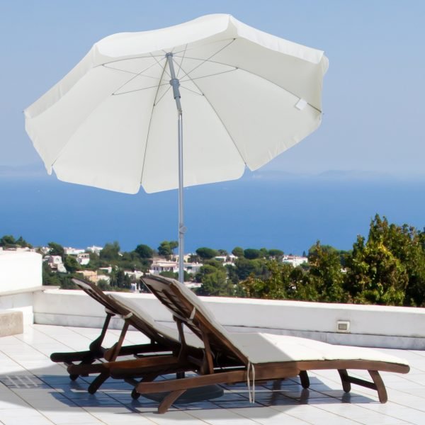 Guarda-sol de praia com Telhado Inclinado, Poste Destacável e pico inferior com saco de transporte, 200 cm de diâmetro Cor Creme - Image 1
