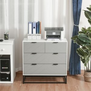 HOMCOM Cômoda tipo aparador com 4 gavetas base elevada e desenho anti derrapante 80x40x79 cm Branco Cinzento e Preto