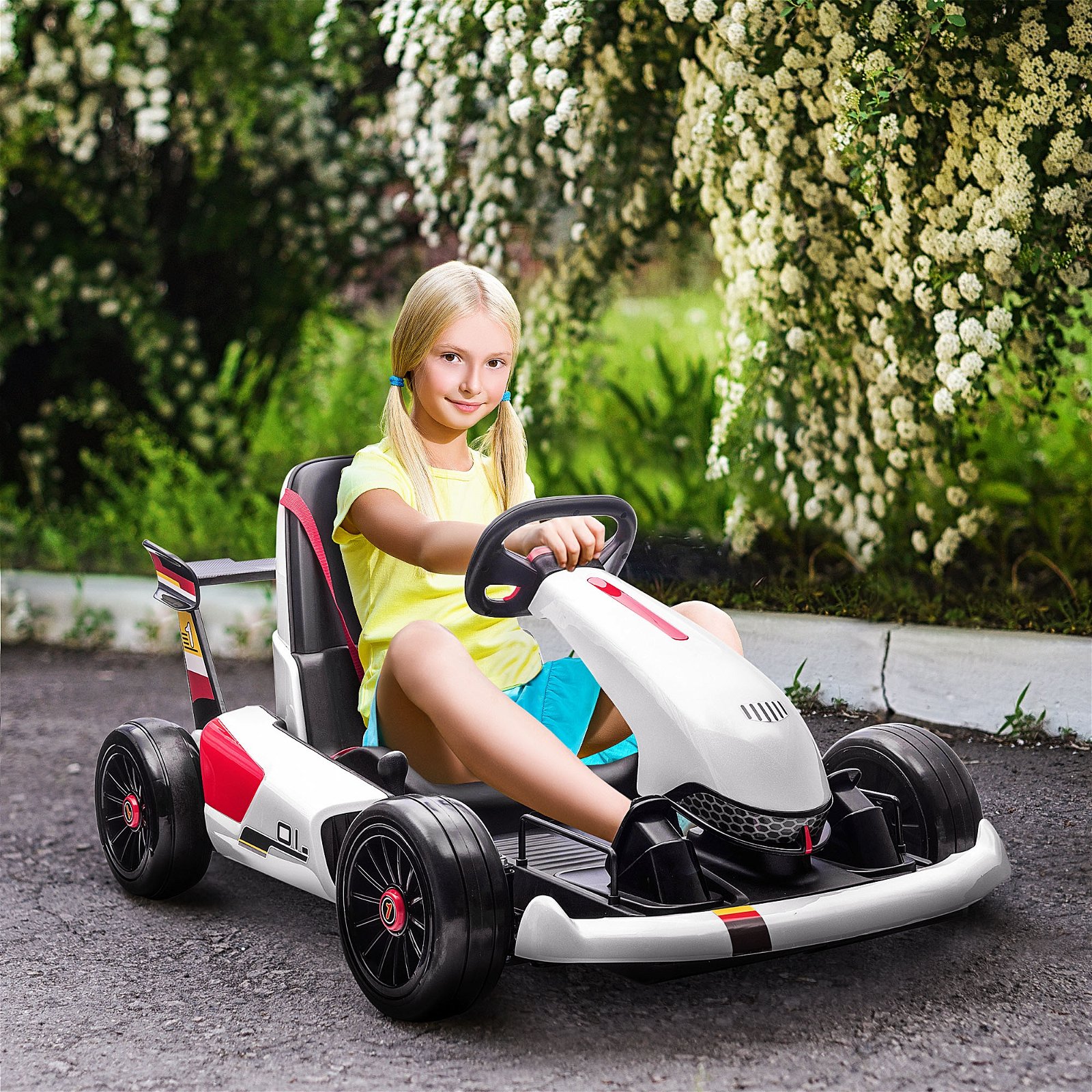 Carro de corrida de 4 rodas para crianças de 3 a 8 anos, com
