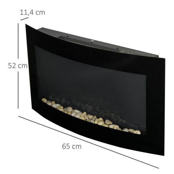 Lareira eléctrica com aquecimento e chama led decorativa - aço inoxidável -  cor: preto - 65x11,4x52 cm – ConforHome