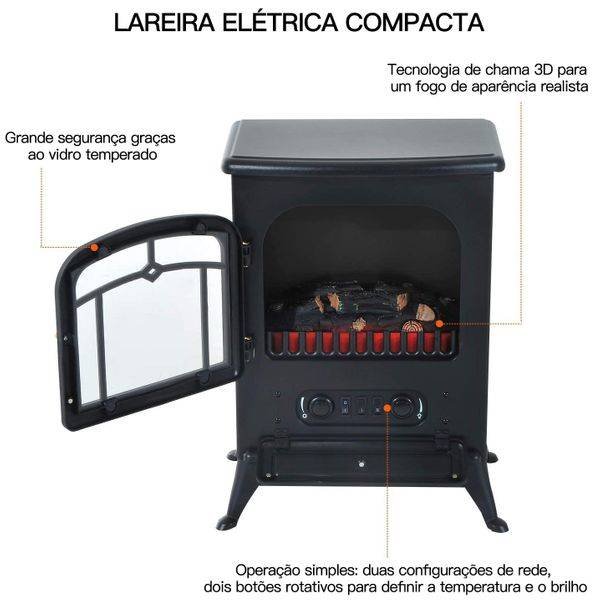 Lareira Eléctrica Preta Para Decoração Lareira eléctrica completa com  inserto eléctrico de 1500 w efeito de chama super-realista e cornijas de  madeira