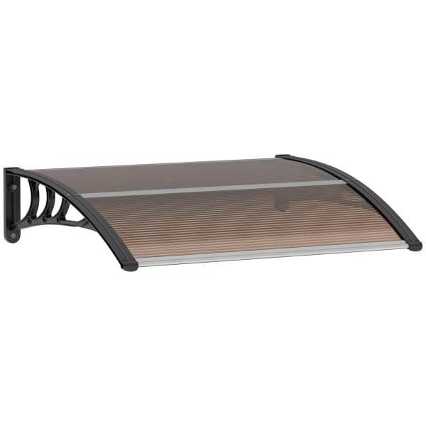 Marquise de Proteção 75x100 cm Exterior para Portas e Janelas contra Sol Chuva com Suporte Liga Alumínio Marrom Preto