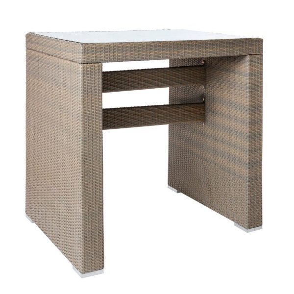 Mesa Alta Marlene Rattan / Vidro Taupe. 110 X 80 X 110 Cm
