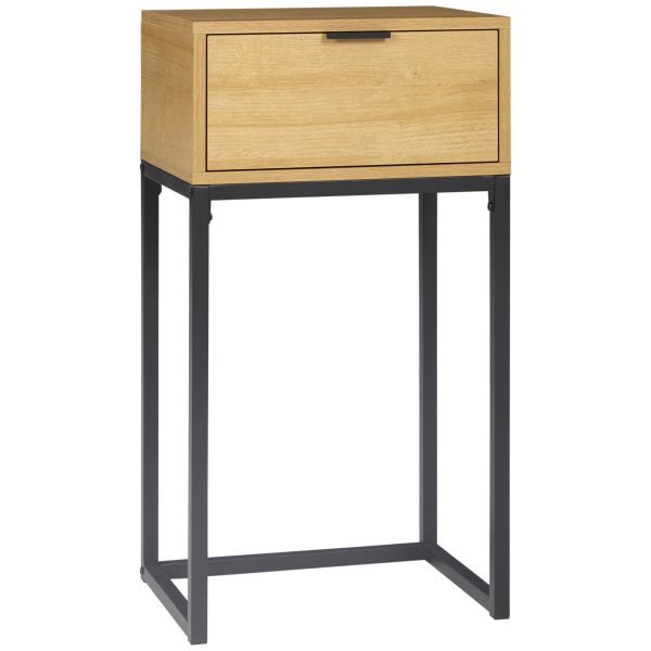 Mesa Consola com Gaveta com Pés de Aço 40x30x76 cm Madeira e Preto - Image 1