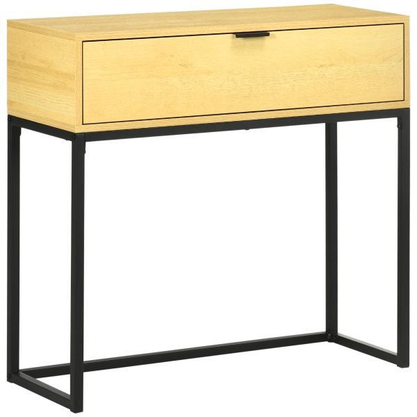 Mesa Consola com Gaveta com Pés de Aço 80x30x76 cm Madeira e Preto - Image 1