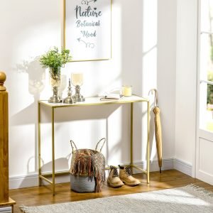 Mesa Consola de Entrada com Vidro e Estrutura de Aço