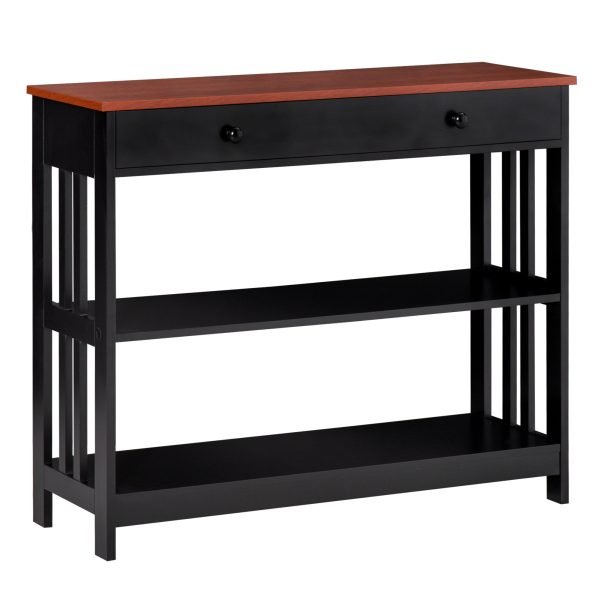 Mesa Consola para Entrada com 1 Gaveta e 2 Prateleiras Abertas Móvel de Entrada Estreito para Corredor Sala de Estar 100x30x80 Marrom Preto