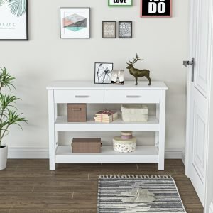 Mesa consola tipo aparador de estilo moderno com 2 gavetas e prateleiras inferiores 105x40x76 cm Branco