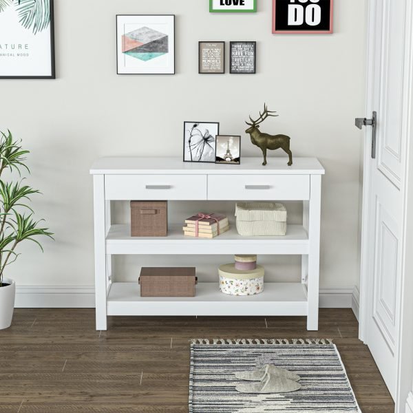Mesa consola tipo aparador de estilo moderno com 2 gavetas e prateleiras inferiores 105x40x76 cm Branco