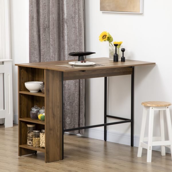 Mesa de Bar Extensível com 3 Prateleiras de Armazenamento e Estrutura de Metal 120x76x91