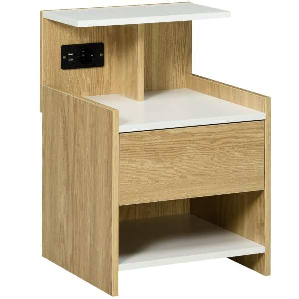 Mesa de Cabeceira Moderna  com Entrada USB  40x40x60 cm Madeira