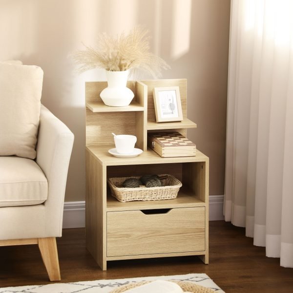 Mesa de Cabeceira Moderna com Gaveta e Prateleiras de Armazenamento 45x35x73cm - Image 1