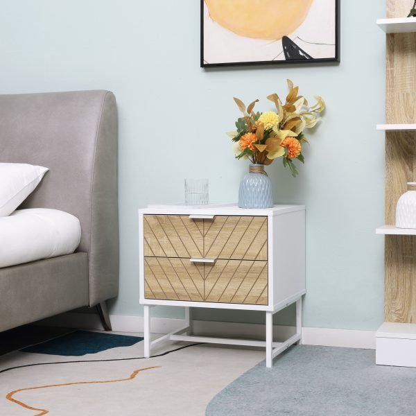 Mesa de Cabeceira com 2 Gavetas com Pés de Aço