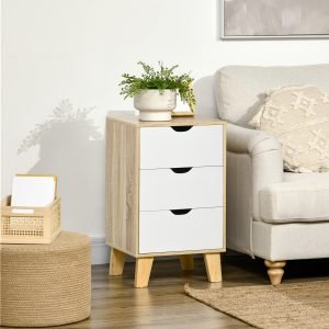 Mesa de Cabeceira com 3 Gavetas Estilo Moderno Anti-Tombo 40x35x68