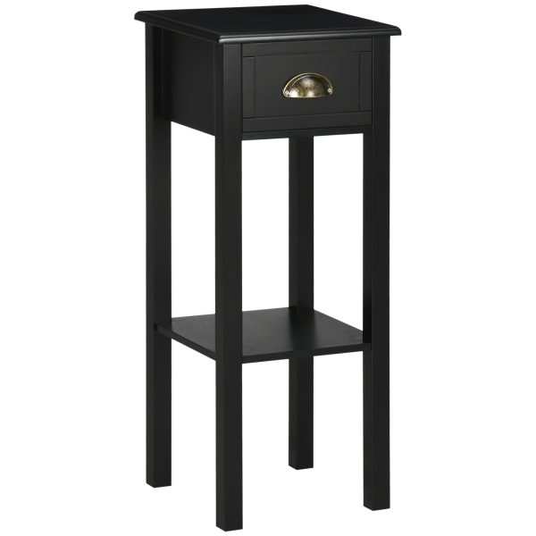 Mesa de Cabeceira com Gaveta e Prateleira 30x30x75 cm Preto