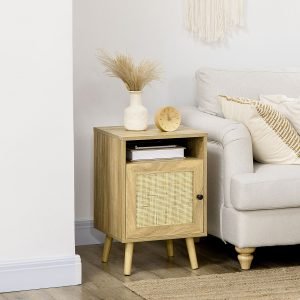 Mesa de Cabeceira com Porta de Vime e Compartimento Aberto Mesa Auxiliar