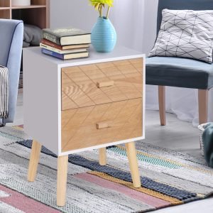 Mesa de Cabeceira de Madeira com 2 Gavetas com 2 gavetas para quarto armário arrumação 40x30x55