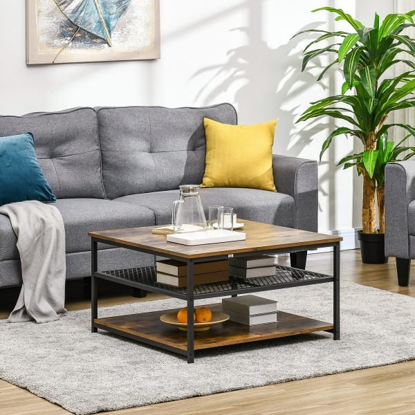 Mesa de Centro Auxiliar com 2 Prateleiras de Armazenamento