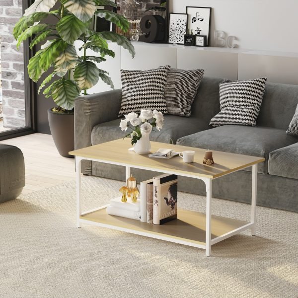 Mesa de Centro para Sala de Estar Moderna Mesa de Centro com Prateleira de Armazenamento Pés Ajustáveis e Estrutura de Aço para Escritório 100x54x45