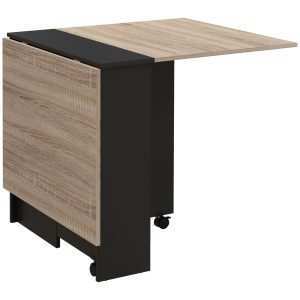 Mesa de Cozinha Dobrável com 2 Prateleiras de Armazenamento e Rodas para Cozinha 75x140x74 cm Preto e Madeira