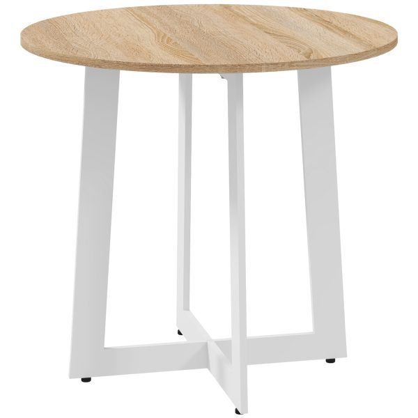Mesa de Cozinha Moderna com Tampo de Madeira e Base de Aço Cruzada Ø80x75 cm