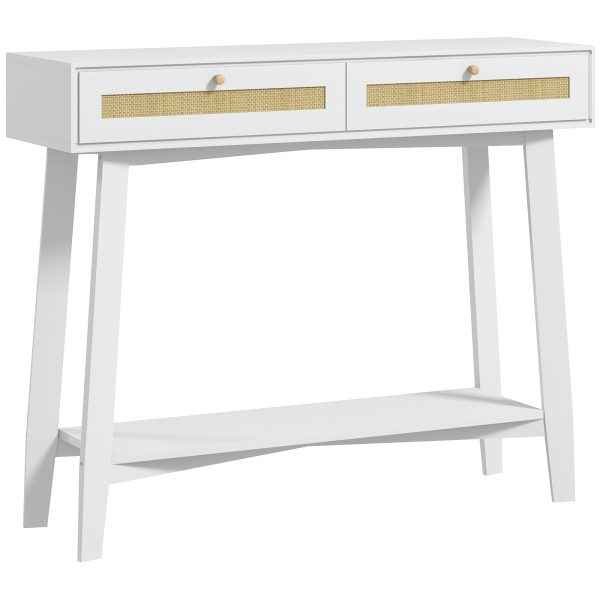 Mesa de Entrada com 2 Gavetas de Desenho de Vime e Prateleira Aberta 100x30x81 cm
