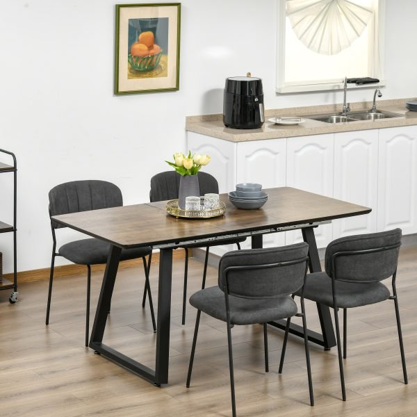 Mesa de Jantar Extensível Mesa de Cozinha Retangular com Efeito de Madeira para 4-6 Pessoas com Estrutura de Aço e Painéis Ocultos para Sala de Jantar 120-160x80x76cm Marrom e Preto