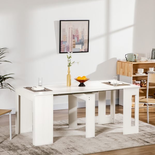 Mesa de Jantar Extensível para 4-6 Pessoas com Lateral Abatível Multifuncional Máxima 60kg 180x85x75cm Branco