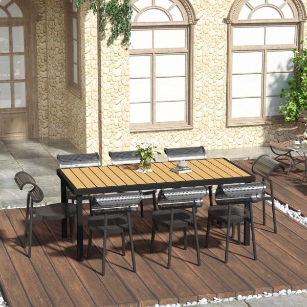 Mesa de Jardim Retangular para 8 Pessoas com Bancada de Ripas e Estrutura de Alumínio 190x90x74cm Natural e Preto