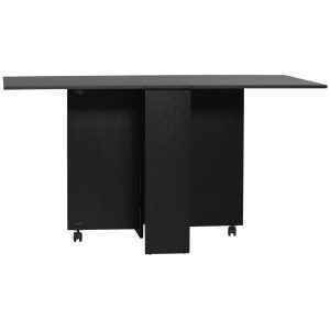 Mesa de Madeira com 2 Prateleiras de Armazenamento e Laterais Dobráveis Estilo Moderno para Sala de Estar 75x140x74 cm