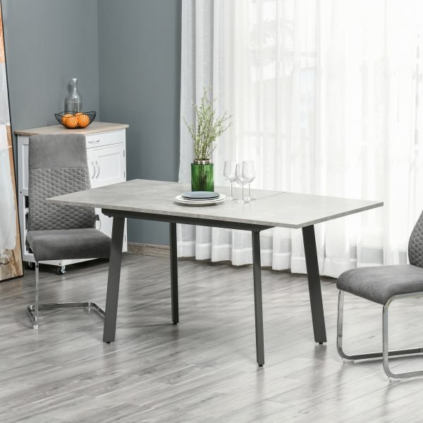 Mesa de Sala de Jantar Retangular Mesa de Cozinha Extensível para 4-6 Pessoas com Pés de Metal e Almofadas Ajustáveis 160x80x76cm Cinza