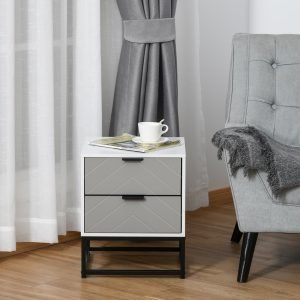 Mesa de cabeceira com 2 gavetas e base elevada de metal Estilo moderno e minimalista 39