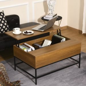Mesa de centro elevável versátil com armazenamento oculto Pernas de metal para sala de estar Sala de jantar 90x60