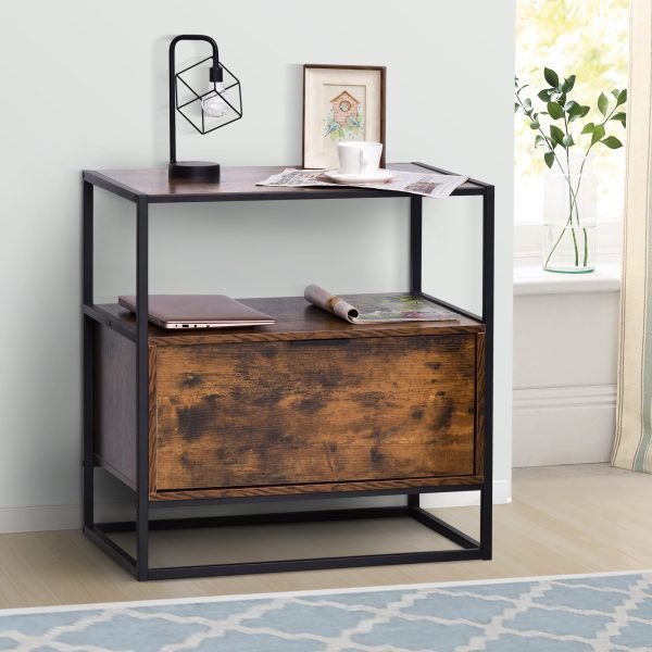 Mesa de console estilo industrial com gaveta grande e prateleira aberta Superfície espaçosa estrutura de metal 73x 45