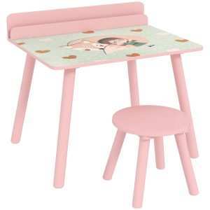 Mesa e Cadeira para Crianças acima de 3 Anos para Sala de Jogos Dormitório Rosa