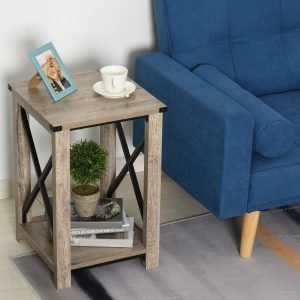 Mesa lateral de estilo colonial com prateleira inferior de armazenamento multifuncional Moldura em formato de X 40