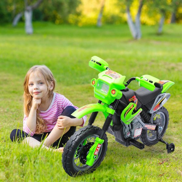 Mota Elétrica Infantil com Bateria com Rodinhas de Apoio - Cor: verde - Material PP