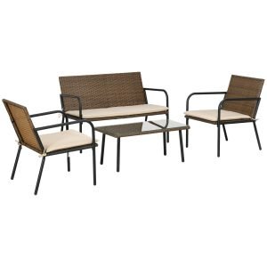 Móveis de Jardim com 2 Poltronas 1 Sofá de 2 Lugares e 1 Mesa de Vidro Temperado