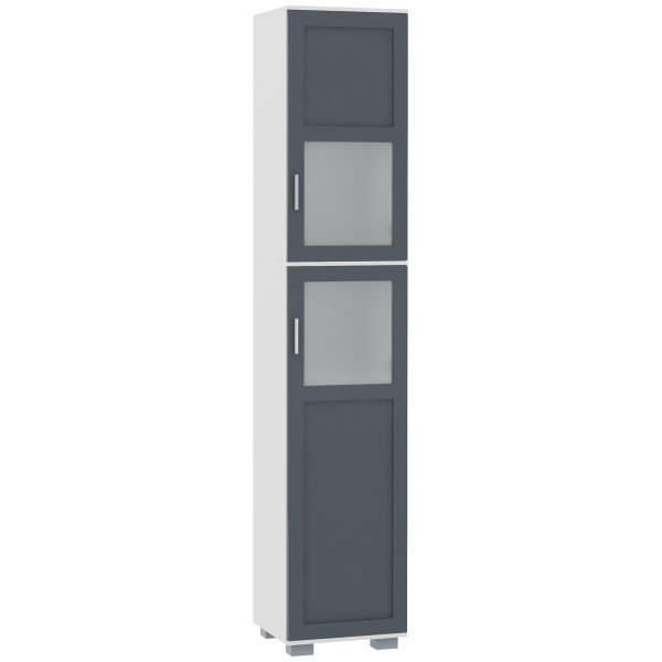 Móvel Auxiliar Casa de Banho com 2 Portas com Vidro Temperado e Prateleiras Ajustáveis 37x35x190 cm Branco e Cinza - Image 1