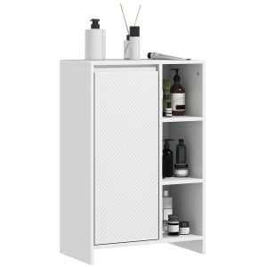 Móvel Auxiliar de Casa Banho Armário com Prateleiras Abertas Porta e Prateleira Ajustável para Sala Estar Dormitório 53x30x80 cm Branco