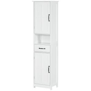 Móvel Auxiliar de Casa de Banho com 2 Portas 1 Gaveta e Prateleiras Ajustáveis 40x30x164 cm