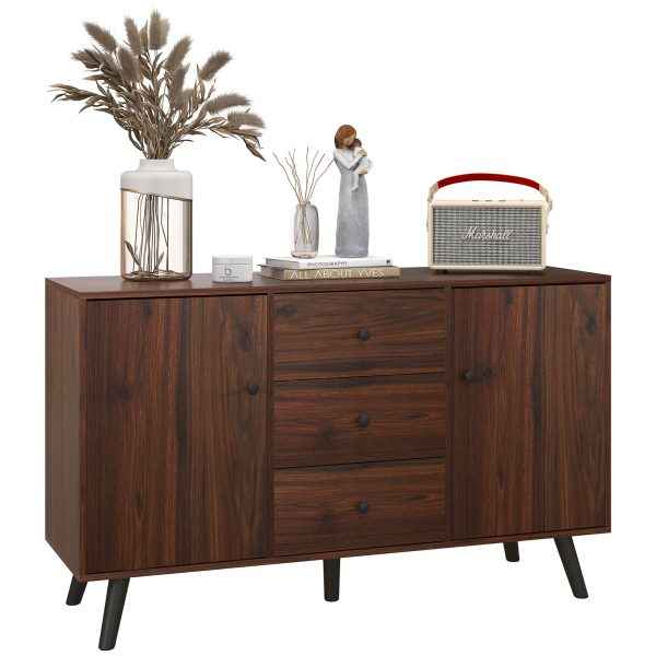 Móvel Auxiliar de Cozinha com 2 Portas e 3 Gavetas 127x40x76cm Marrom