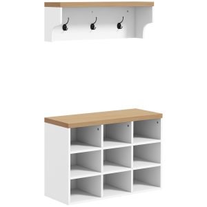 Móvel Cabide com Banco Sapateira 2 em 1 com 3 Ganchos e Prateleiras 75x30x50 cm e 75x20x22