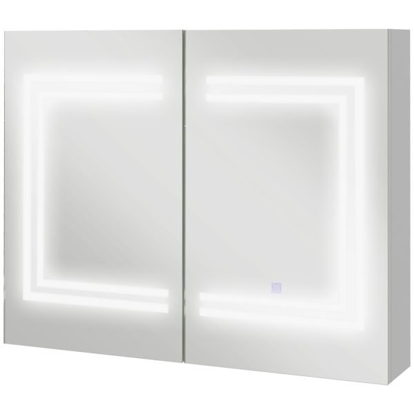 Móvel Casa de Banho de Parede com 2 Portas Prateleiras Ajustáveis Interruptor Tátil e Cor da Luz Ajustável 80x15x65 cm