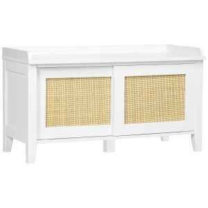 Móvel Sapateira com Banco 2 Portas de Vime Estilo Boémio Carga Máxima 130 kg 80x35x45 cm