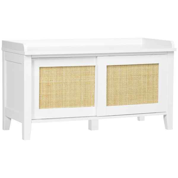 Móvel Sapateira com Banco 2 Portas de Vime Estilo Boémio Carga Máxima 130 kg 80x35x45 cm