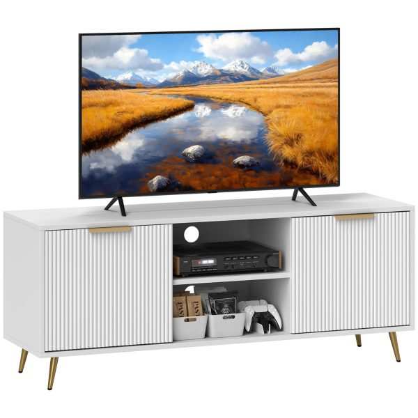 Móvel de TV Moderno com 2 Compartimentos Abertos e 2 Portas 120x35x48 cm Branco