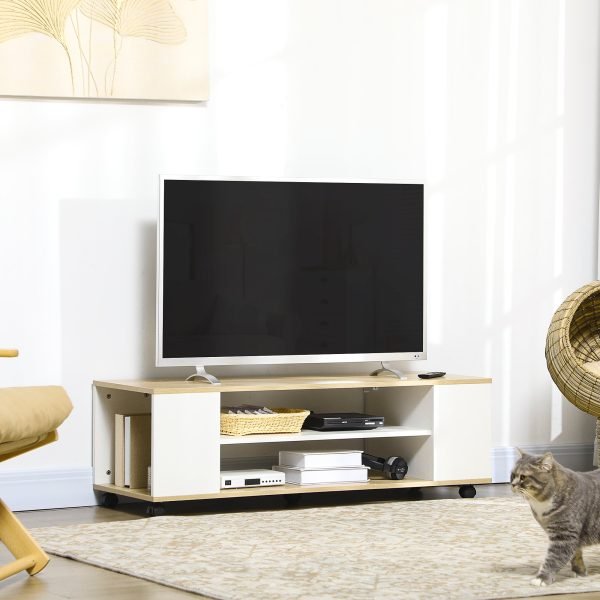 Móvel para TV com Rodas com 2 Portas e 2 Prateleiras de Armazenamento para Televisores de até 55 Polegadas
