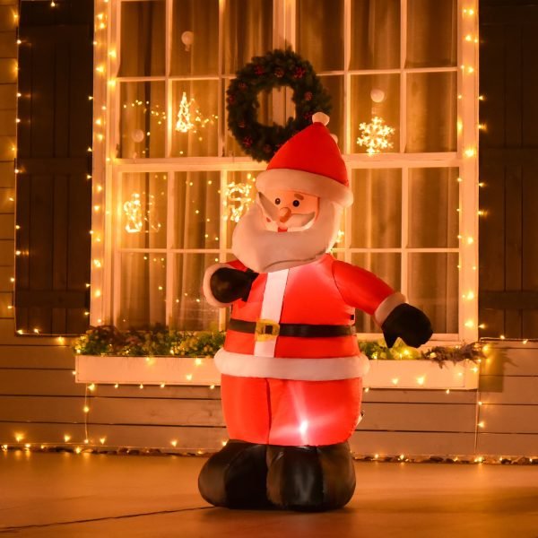 Pai Natal Inflável com Saco de Presentes com Luzes LED e Inflador Elétrico Decoração de Natal para Exteriores Interiores 110x95x150cm Multicor