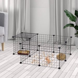 PawHut Cerca de metal para animais de estimação com 12 painéis Parque Metálico para Pequenos Animais Desmonvel Design DIY preto 106x73x36cm